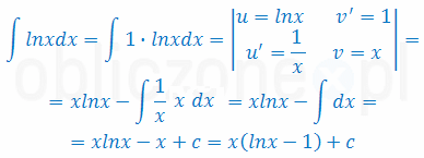 Całka z lnx - wzór Wzór na całkę z lnx